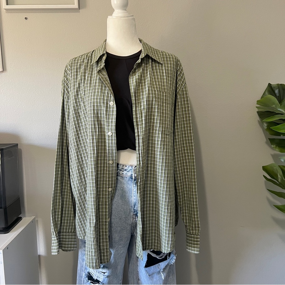 OLD NAVY Gingham Button Down Mens Long-Sleeves Shirt